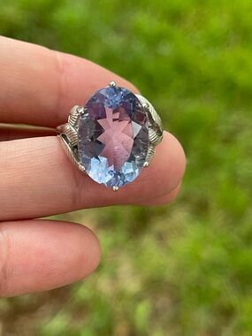 Certified Natural Fluorite Color Change Large Oval Ring 925 Silver Size 7